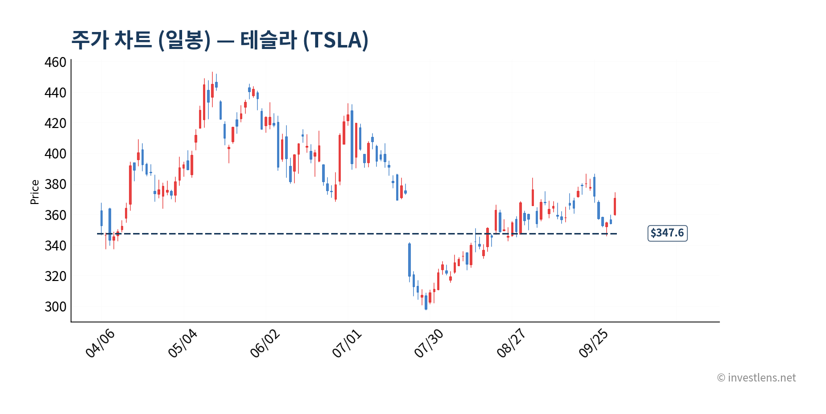 TSLA 일봉 주가 차트 — investlens.net